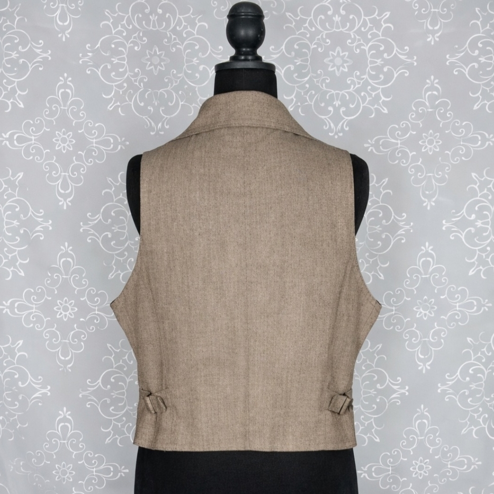 Tan Tailored Vest Button Front Structured Sleeveless Blazer Work Office Top - Picture 4 of 5
